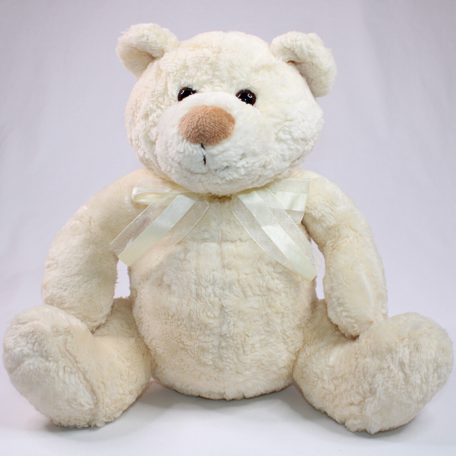 Gund Cream 11" Curly Teddy Bear Plush Stuffed Toy Teddy Bear Animal With Bow - $10.70