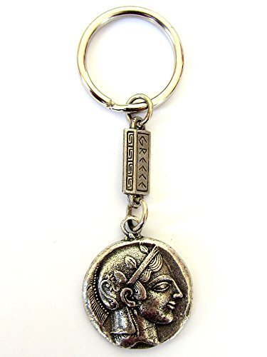 Athenian Two Sided Keyring with Goddess Athena and the Owl of Wisdom Silver Colo