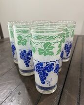 Vintage Hazel Atlas Highball Glasses - Purple Grapes and Green Leaves - ... - $29.69