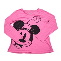 Disney Shirt Womens L Pink Minnie Mouse Print V Neck Long Sleeve Sleepwear - £18.01 GBP