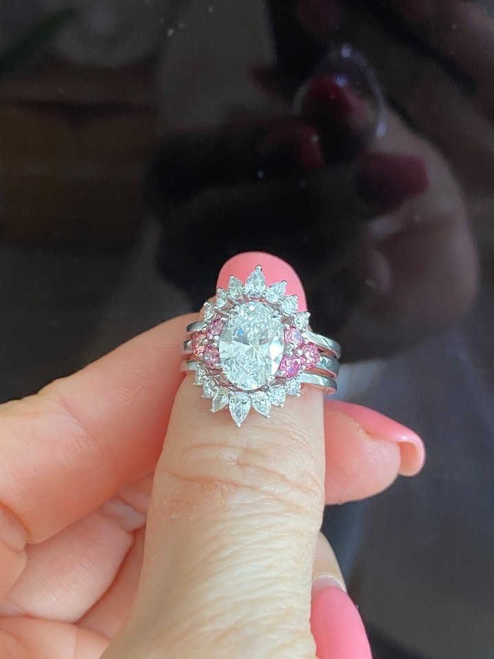 3.44 Ctw IGI Oval Cut D-VVS2 Lab Grown Diamond Bridal Rings Set 14K White Gold Item image 6