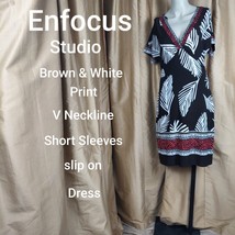 Enfocus Studio Brown &amp; White Print Slip On Dress Side 8 - $16.00