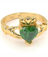 Claddagh Lab-Created Emerald Ring In Solid 14k Yellow Gold - $502.49 CAD