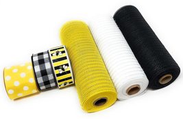 Bumblebee Themed Metallic Deco Mesh (Yellow, Black, White) and 3 Rolls of Wired  - £39.82 GBP