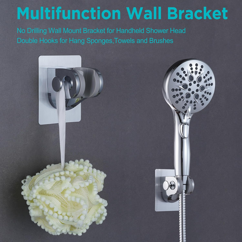 Handheld Shower Head Holder with 2 Hanger Hooks,Strong Adhesive&Waterproof No Dr Item image 2