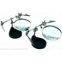 2 Double Third Hand Bases With Magnifiers Soldering Jewelers Design Repair Tools - £22.42 GBP