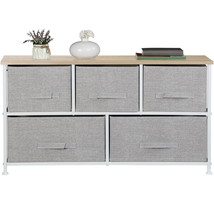 White 5 Drawer Fabric Dresser Storage Tower Closet Organizer Unit For Bedroom - £63.94 GBP