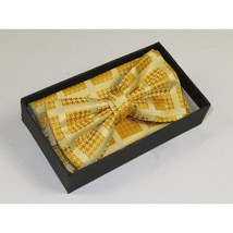 Men Bow Tie Hankie Set Formal Event For Tuxedo or Business Suit #BT37 Gold Fancy image 4