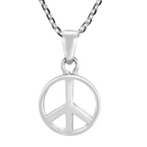 Fashionable Iconic Peace Sign Sterling Silver Pendant Necklace - £15.32 GBP