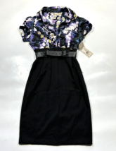 Vintage Roulette Shirt Top Dress Belted Sheath Size 8 Purple Black NWT NEW - £24.25 GBP