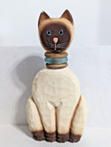 James Haddon Signed Hand Painted Carved Wood Siamese Cat Glass Collar 12... - £22.04 GBP