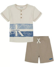 CALVIN KLEIN Baby Boys Henley T Shirt and Shorts, 2 Piece Set 3-6M - £19.75 GBP