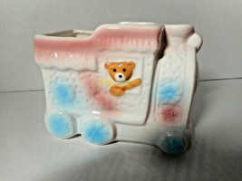 Nancy Pew Ceramic Train Waving Bear Planter Nursery Baby Shower Gift Giftwares - £14.94 GBP