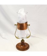 Hurricane Candle Lamp Italy Brass Wood Glass 15&quot; Tall Modern - €72,29 EUR