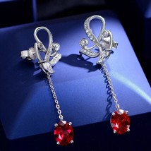 3.00 Ct Oval Cut Simulated Red Garnet Drop/Dangle Earrings14K White Gold Plated - £106.33 GBP