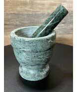 Mortar &amp; Pestle Footed Green Grey Swirl Natural Stone Pestle Set 4x4” - $363.77 MXN