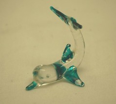 Mini Hand Blown Glass Dolphin Clear w Blue Fins Sea Art Figurine Shadowbox Decr - £10.11 GBP