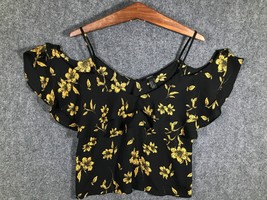 Forever 21 Blouse Cropped Womens Medium Black/Gold Floral Strap Shoulder - £7.57 GBP