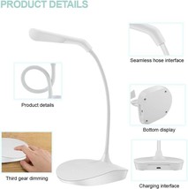 Led Desk Lamp Touch Dimmable Modern Table Reading USB Charging Flexible White - £16.12 GBP