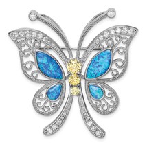 SS Created Opal Yellow &amp; White CZ Butterfly Pin - £191.35 GBP