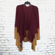 Oddy Open Front Cardigan Womens Medium Red Brown Long Sleeve Knit Faux Suede - £19.51 GBP
