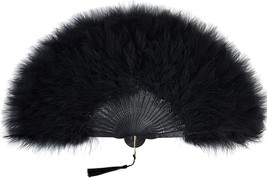 Black-Black Ribbed Babey Beyond Marabou Feather Fan 20S Vintage Folding Fan - £30.78 GBP