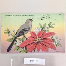 Vintage Florida Linen Postcard Mockingbird State Bird Orange Blossom Flo... - $244.64 MXN