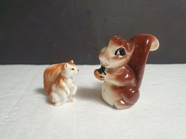Lot of 2 Vintage Hand Painted Ceramic Porcelain Squirrel Figurines MCM J... - $7.91