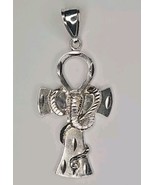 925 Sterling Silver Diamond-cut Ankh Ansate Cross w/Cobra Charm Pendant - £30.36 GBP