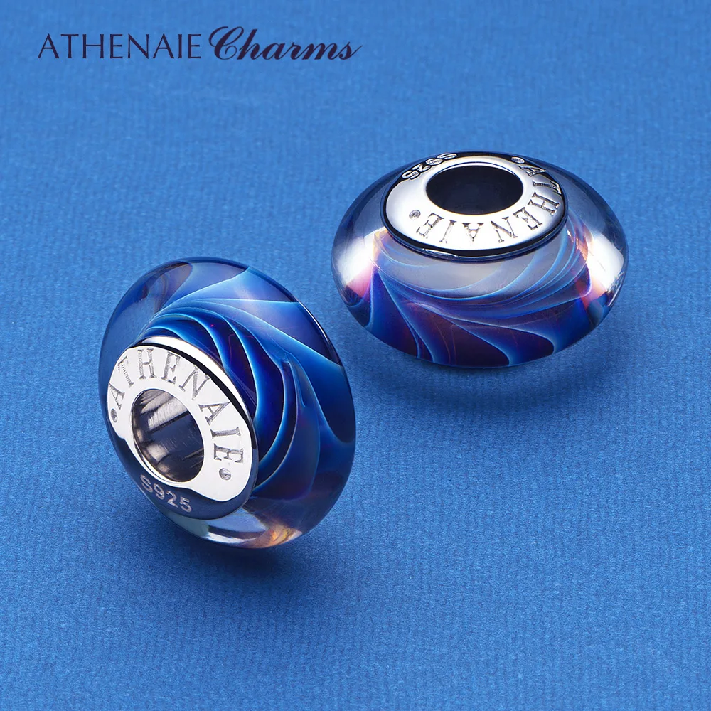 Christmas Sale 925 Sterling Silver Blue Ocean Wave Murano Glass Charms Beads for - £32.56 GBP
