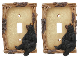 Ebros Black Bear By Branch Twigs Wall Light Cover Set of 2 Single Toggle Switch - £18.87 GBP
