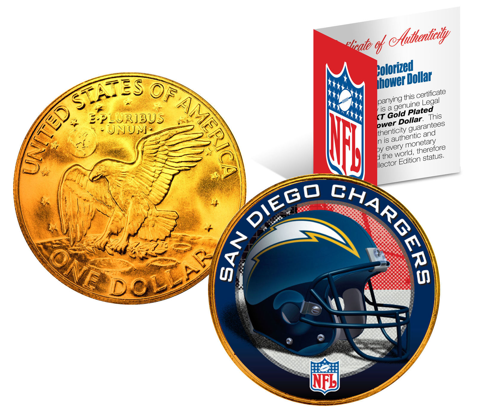 Primary image for SAN DIEGO CHARGERS NFL 24K Gold Plated IKE Dollar US Coin * NFL LICENSED *