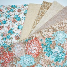 Romantic Roses and Florals Fabric Fat Quarter 7-Pack 100%Cotton Peach Teal Taupe - £16.52 GBP