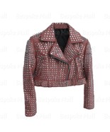 New Peach Color Women Real Biker Leather Jacket Silver Studded Belted Wa... - $379.99+