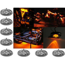 8 Orange Amber LED Chrome Modules Motorcycle Chopper Frame Neon Glow Lights Pods - £15.66 GBP