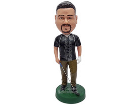 Custom Bobblehead Casual male wearing a v-neck shirt holding a golf stick - Leis - $89.00