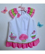 Rare Editions Cupcake Embellished Dress 2T Pink Green White Ruffle Dotte... - £11.94 GBP