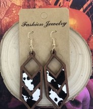 Trendy Geometric Cowboy Earrings - Chic Faux Leather, Multi-Color Cow Print - £6.18 GBP