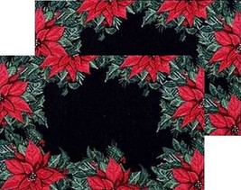 Set Of 2 Same Tapestry Placemats, 13&quot;x19&quot;, Christmas Poinsettia Flowers Frame,Hc - £9.66 GBP