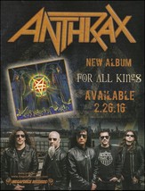 Anthrax 2016 For All Kings album advertisement Megaforce Records ad print - £3.36 GBP