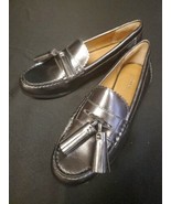 Coach Haydee Silver Pewter Metallic Leather Tasseled Loafer Shoes Size 6... - $60.73