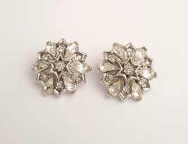 Vintage Crown TRIFARI Clear Tear Drop Rhinestones Large Clip On Earrings - £13.92 GBP