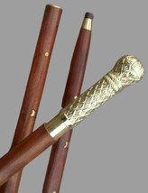 Solid Brass Knob Piller Head Handle Walking Stick Victorian Wooden Cane - £34.20 GBP