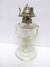 Vintage AN QING CHINA Oil Lamp Base Small Pressed Clear Glass Bird Design No Top - £27.13 GBP