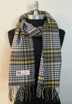 Men Women 100%Cashmere Scarf Made in England Plaid Yellow green gray white #W107 - £7.60 GBP