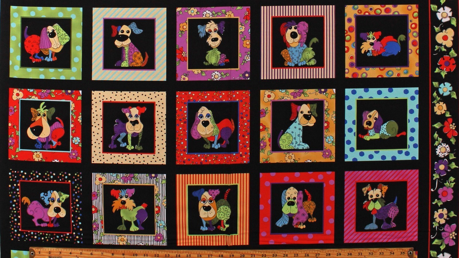 23&quot; X 44&quot; Panel Dogs Pets Animals Dog Happy! Black Cotton Fabric Panel (... - $9.55