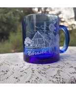 Nebraska Souvenir Blue Glass Coffee Mug FREE US SHIPPING  - £18.26 GBP