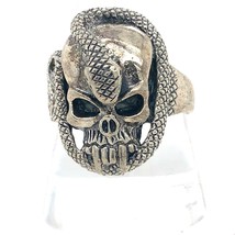 Vtg Sterling Signed 925 Head Skull Gothic Serpent Snake Rider Biker Ring 10 1/2 - £59.35 GBP