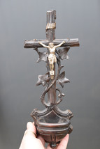 ⭐ antique  crucifix ,holy water font ,hand carved wood 19th Century⭐ - £54.86 GBP