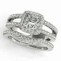 Bridal Wedding Ring Set 3.10Ct Princess Cut Diamond 14k White Gold in Size 7.5 - £246.12 GBP